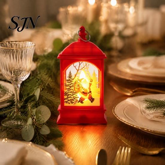 Exquisite Gift for Friends Vintage Christmas Lantern Night Light, Rectangular Glowing Tabletop Decor Warm Atmosphere Light Mantel Party, Flameless LED