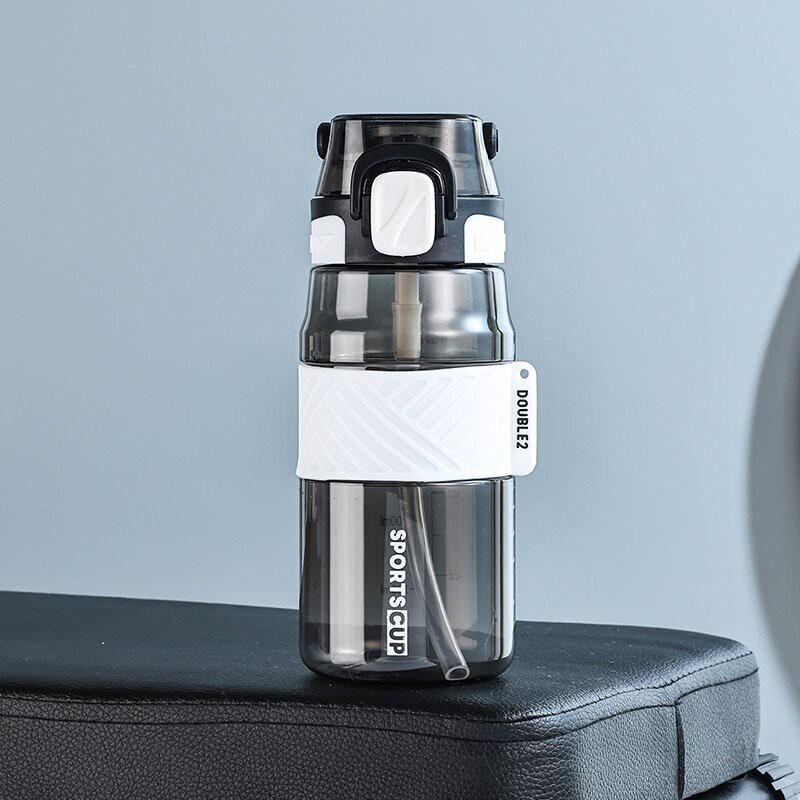 Large Capacity Sport Water Bottle With Removable Straw Leakproof Portable Tritan Cup Measurement Marks 600ml/800ml/1000ml