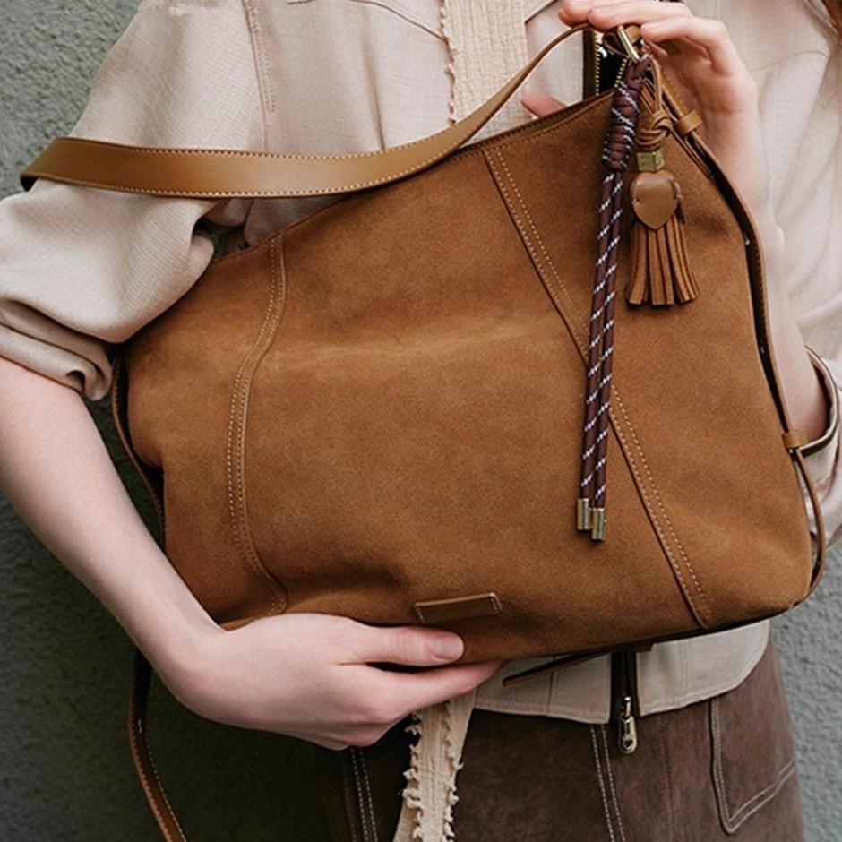 IELGY Ladies Tote Bag Suede Large Capacity Shoulder Messenger Bag