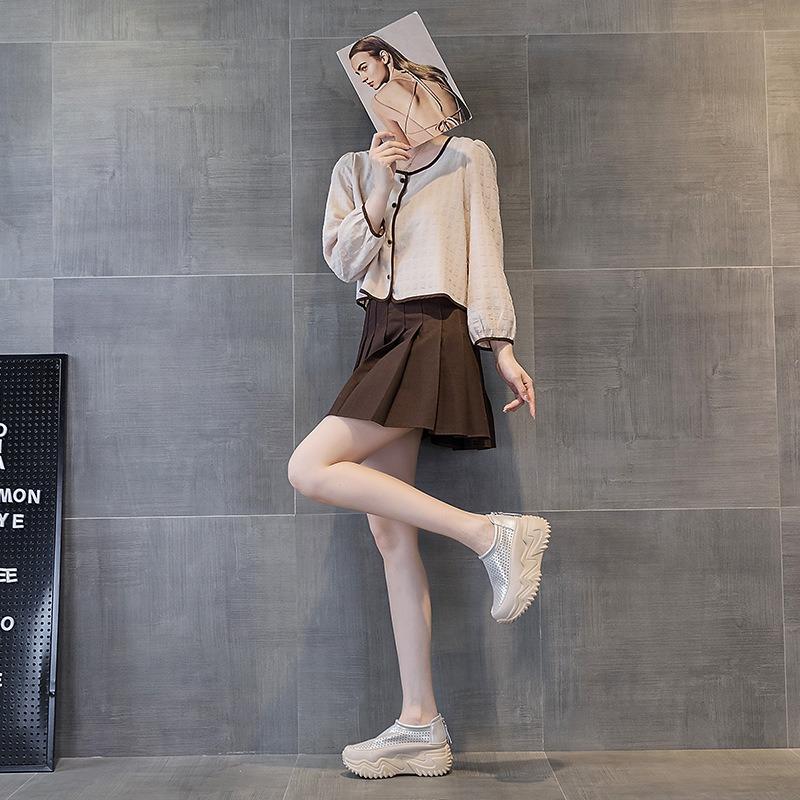 8866 Inner Height Increase 7 Dad Shoes Women, Summer New Versatile Thick-soled Hollow Casual Shoes