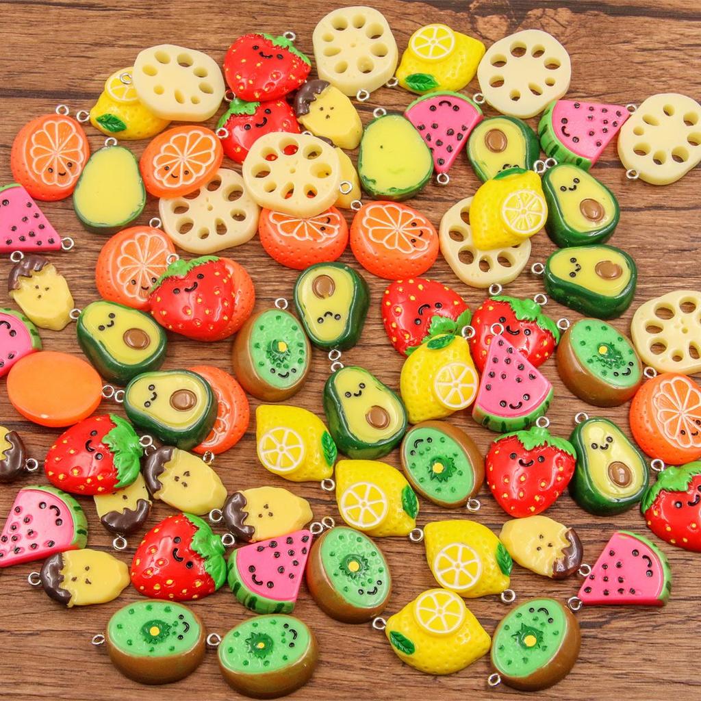 DIY Resin Accessories: Cute Fruit & Veggie Slice Series (Lemon, Strawberry, Watermelon, Lotus Root, Banana Pendants)