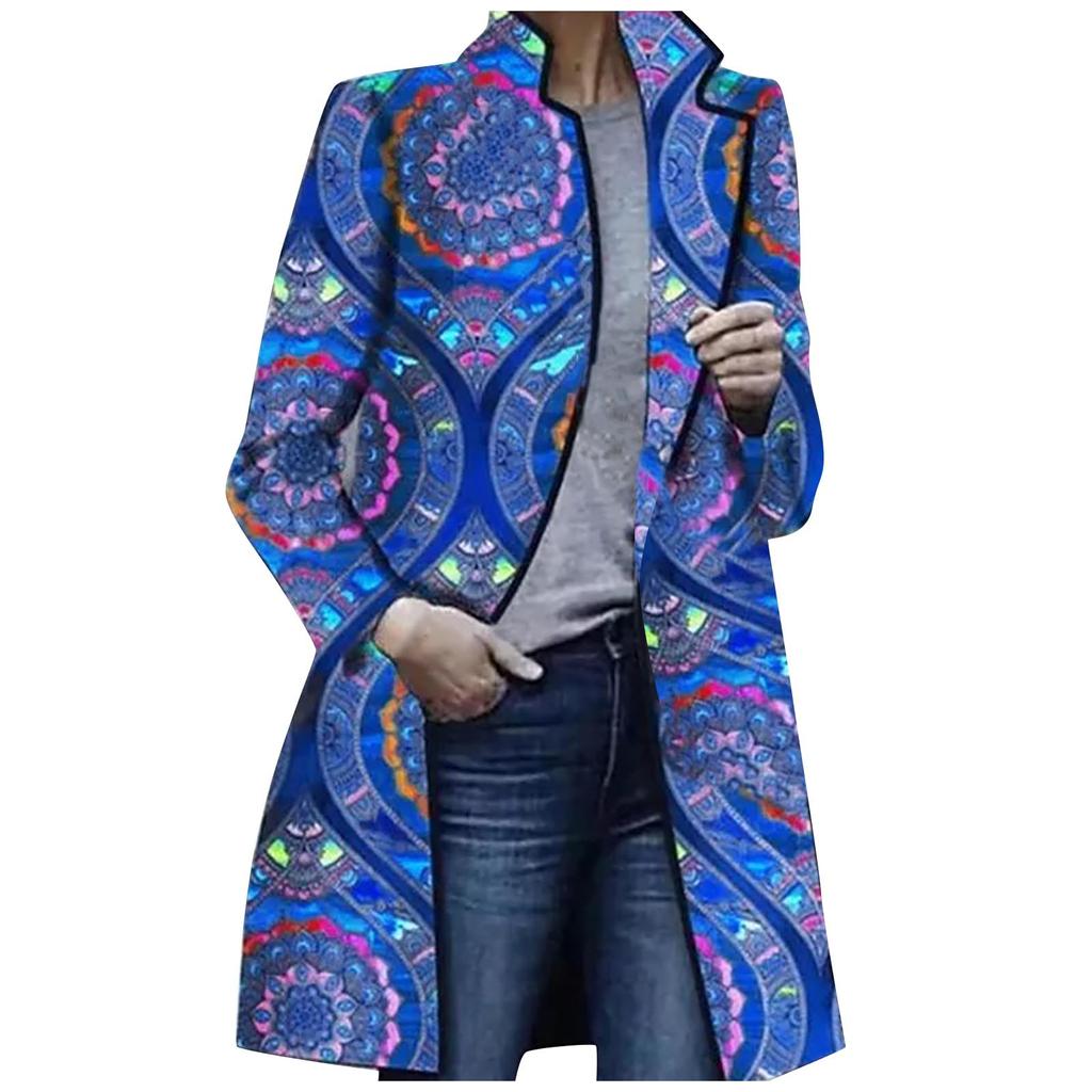 Moda damska Kołnierz z nadrukiem z długim rękawem Casual Outwear Coat Tops