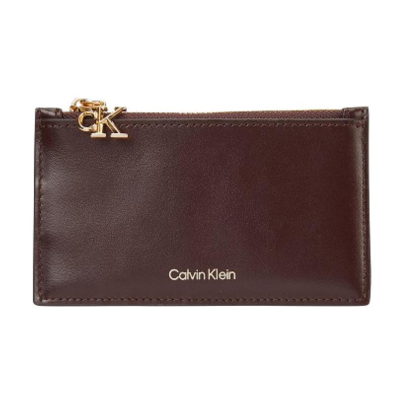 Calvin Klein Brand Logo Hardware Letters Leather Card Holder Women s Brown золотой