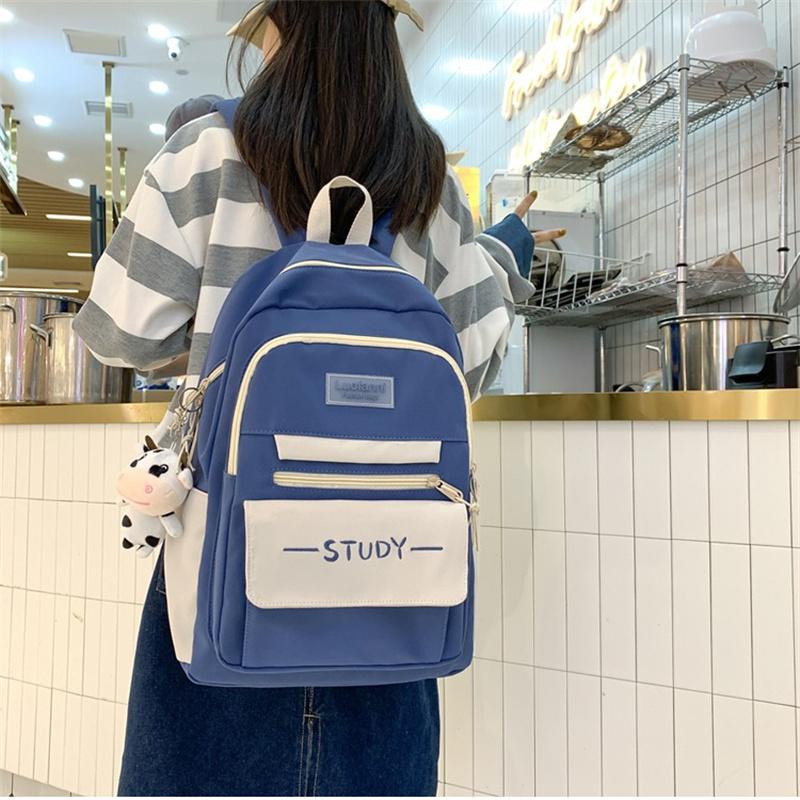 Fashion Contrast Color Women's Backpack Waterproof School Bags For Girls Large Capacity Students Bag Anti-theft School Backpack
