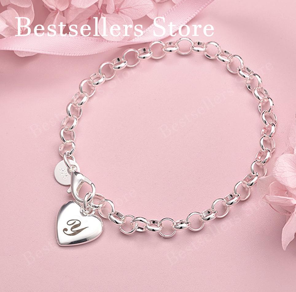 Luxury 925 sterling silver 8-inch 26 letter heart-shaped bracelet for women's fashionable wedding accessories