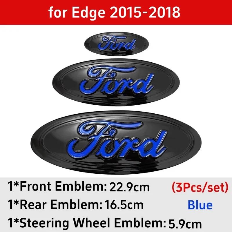 Car Sticker 3pcs Badge for Ford Taurus Equator Explorer Escape ST Kuga Mondeo Focus Edge Car Front Rear Logo Steering Wheel Cove