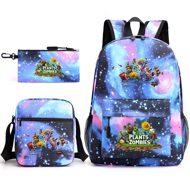 Large Capacity Schoolbag with Shoulder Strap; Student Three-piece Pencil Case Set
