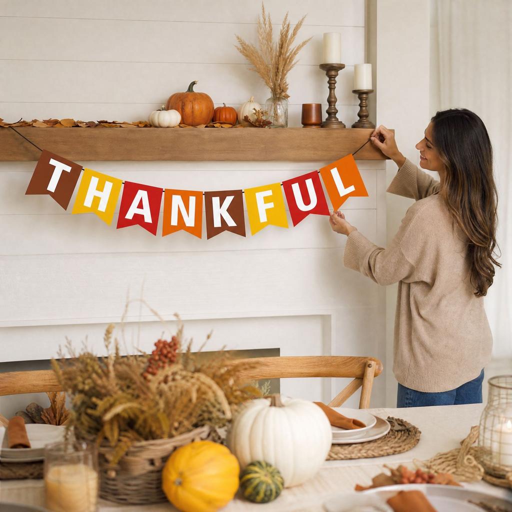 Thanksgiving Themed Swallowtail Bunting for Party Decorations, Fall Celebration