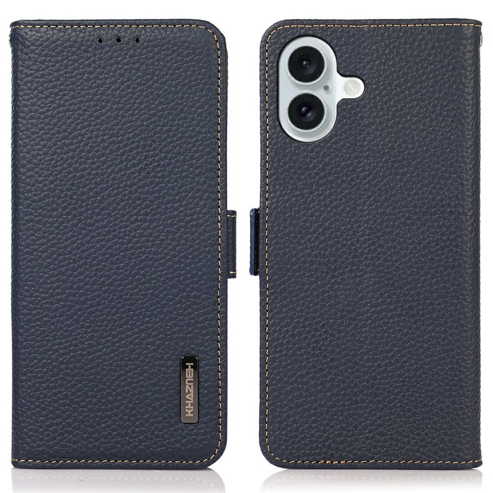 KHAZNEH for iPhone 17 Phone Case RFID Blocking Wallet Litchi Texture Genuine Cow Leather Cover