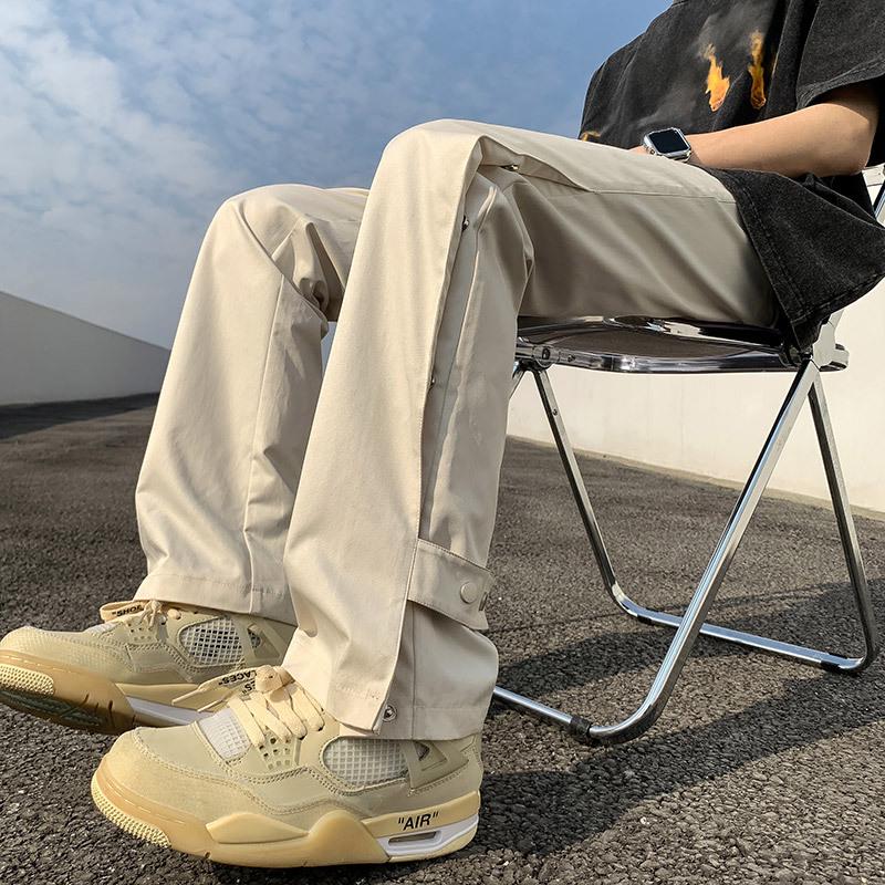 

Мужские черные брюки Combat на пуговицах — американский уличный стиль, модная рабочая одежда для весны и осени, красивый расклешенный дизайн L бежевый