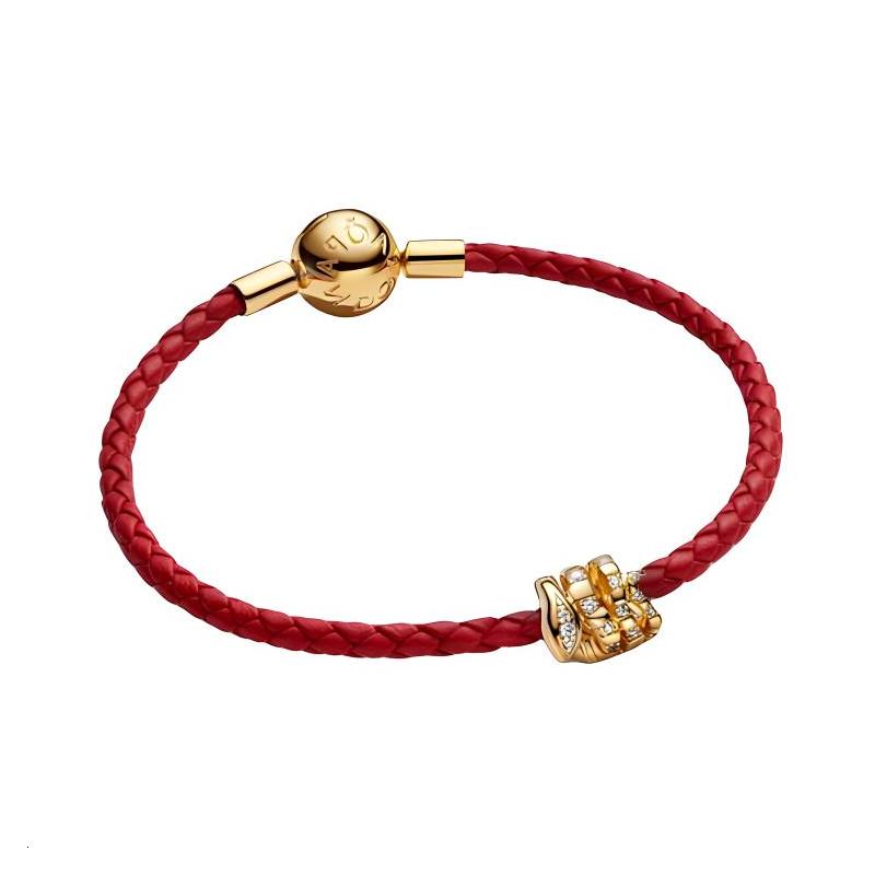Pandora Small gold snake with diamond design trim bracelet women's red ZT3084