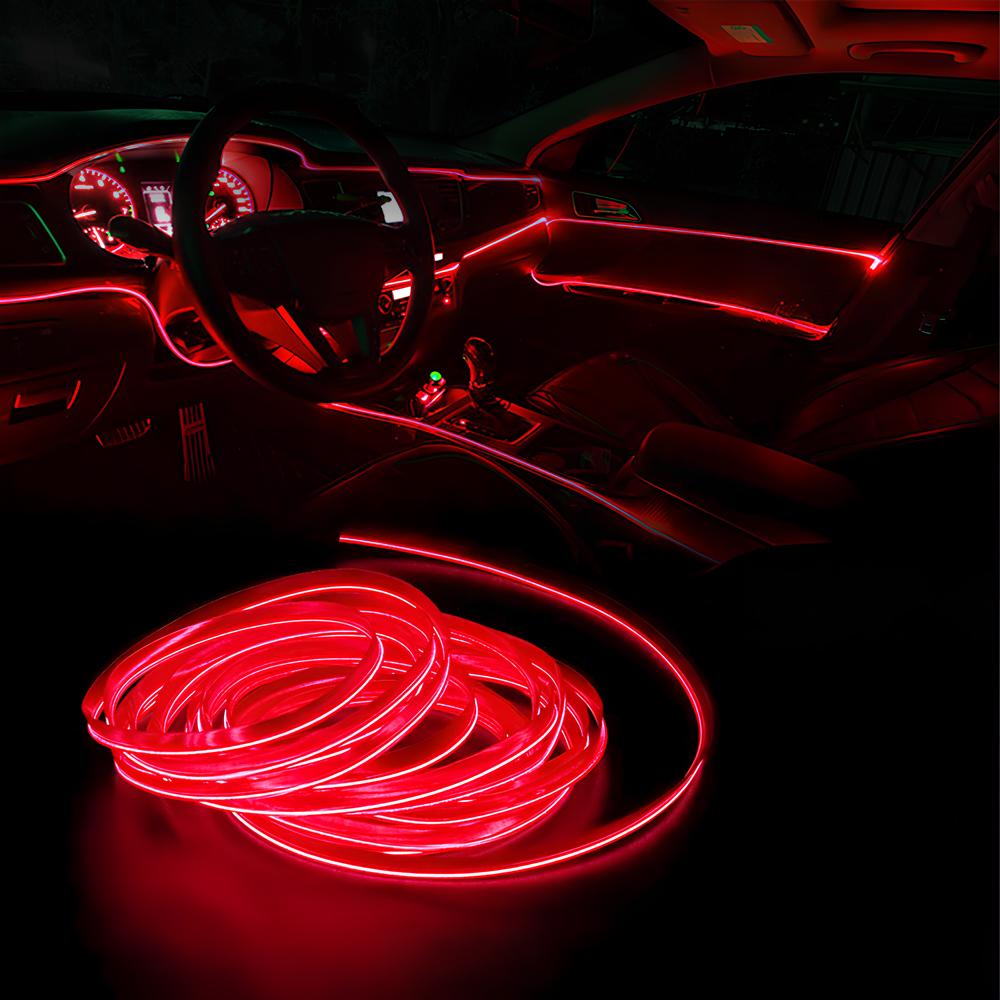1M 2M 3M 5M Car Interior Lighting Auto LED Strip Wire Rope Tube Line Flexible Neon Light With 12V USB Cigarette Drive