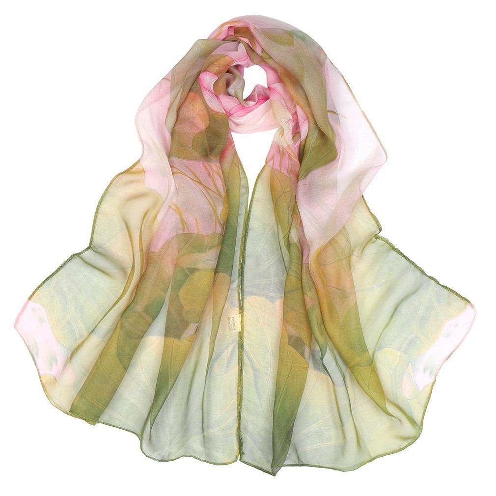 Lotus Geogette Medium-Long Silk Printed Scarf Summer Sunscreen Shawl Mom Gift Style Dance Versatile