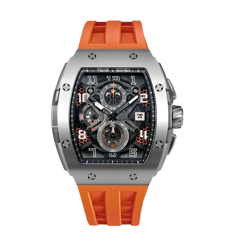 TSAR BOMBA Men's Watch 50M Water-Resistant Minimalist Tonneau Dial Sapphire Crystal Silicone Strap
