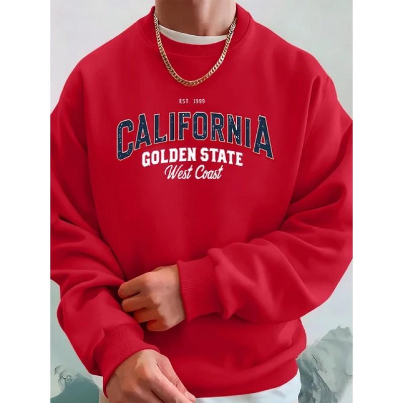 Mens Fleece Lined Winter Crewneck Loose Casual Pullover Sweatshirt White