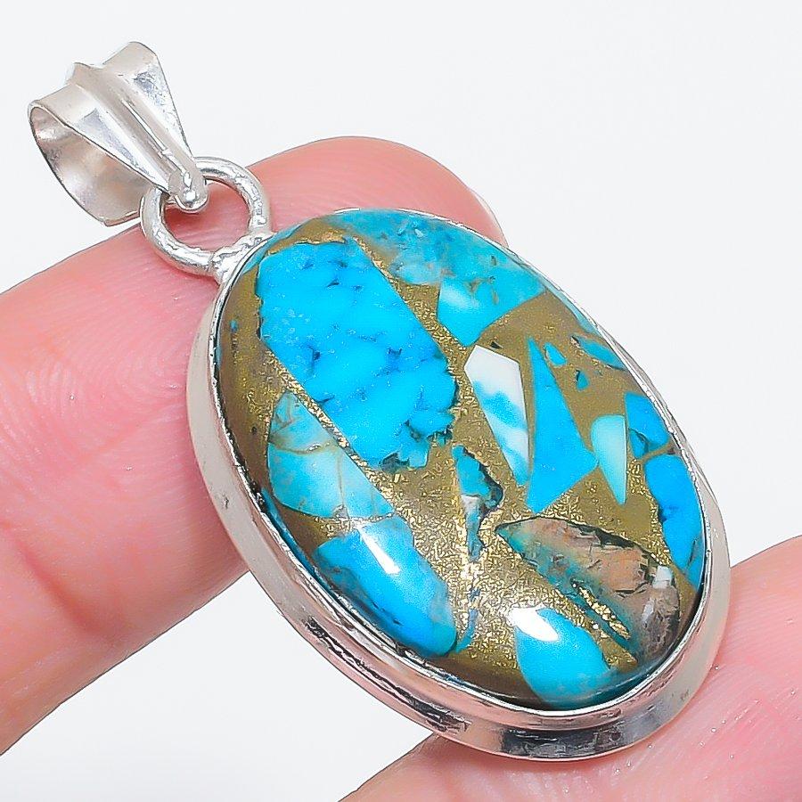 

Natural Copper Blue Turquoise 925 Sterling Silver Jewelry Pendant 1.77 G3F54