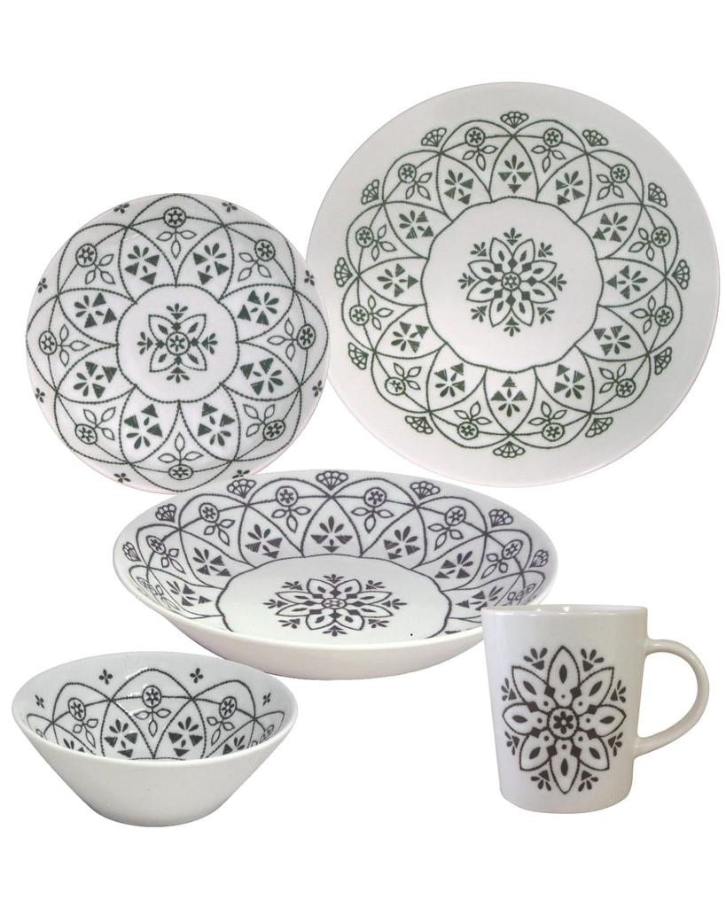 Hiroi Mino Ware Dinnerware Set, 5-Piece "Moroccan" M-mode, Stylish, Dishwasher and Microwave Safe, Made In Japan (White)