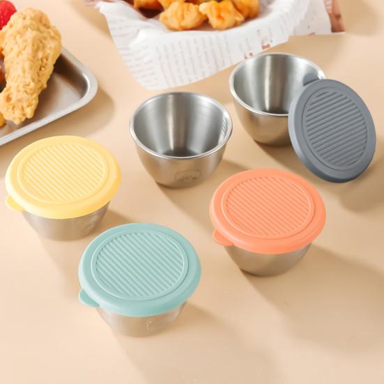 Salad Dressing Container 1.6oz Leakproof Airtight Dip Container with Lids Reusable Stainless Steel Condiment Cups for Lunch Boxes Picnics And Travel