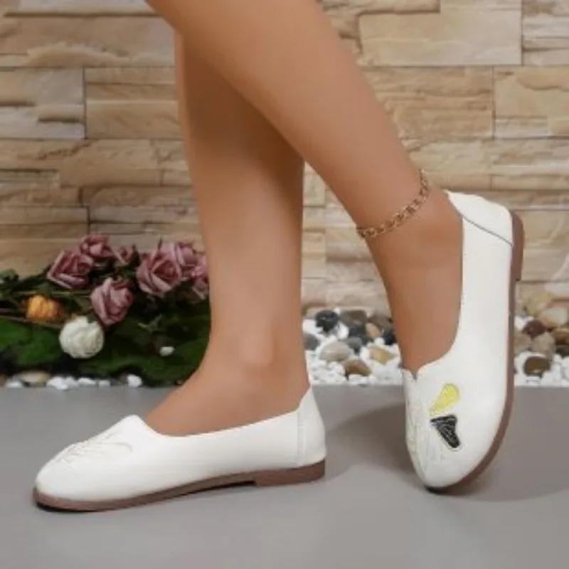 Fashion Women's  PU leather shoes, women's slip on walking shoes, mother's butterfly loafers, women's comfortable flat shoes