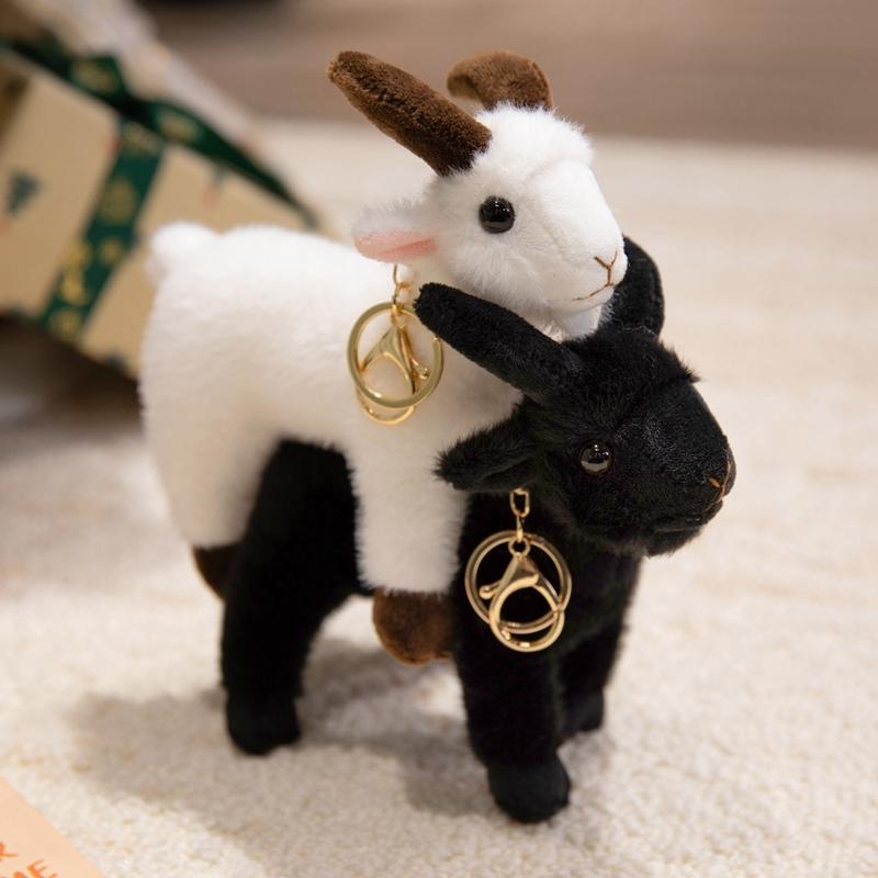 Realistici Ciondoli Peluche Capra Giocattoli Bianco Nero Bambola Pecora Simulazione Capra Giocattoli di Peluche Animali Bambola Portachiavi Borsa Decorazione Auto Regali