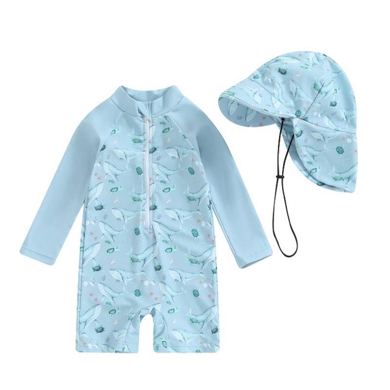 Childrens Polyester Long Sleeve Swimsuit With Hat And Full Coverage For Pool And Beach Play