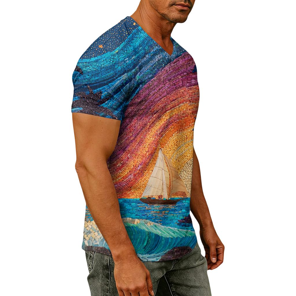 Men's Fashion Printed V-Neck Short Sleeve T-Shirt