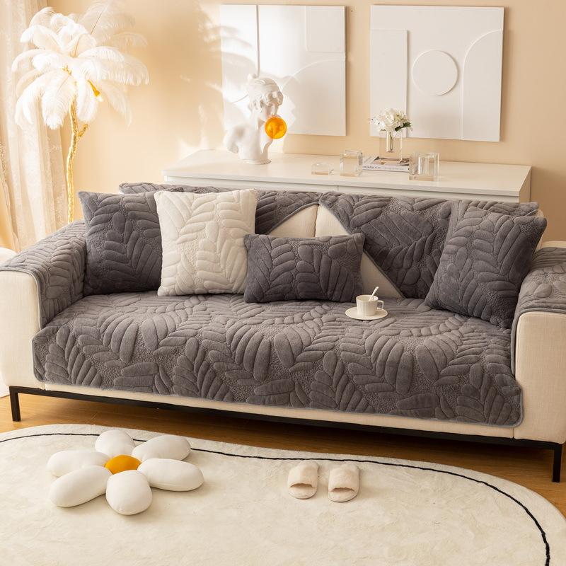 Short Plush Foliage Sofa Cover for Living Room Non-Slip Soft Thicken Sofa Towel Mat L Shape Couch Slipcover Protector Home Decor