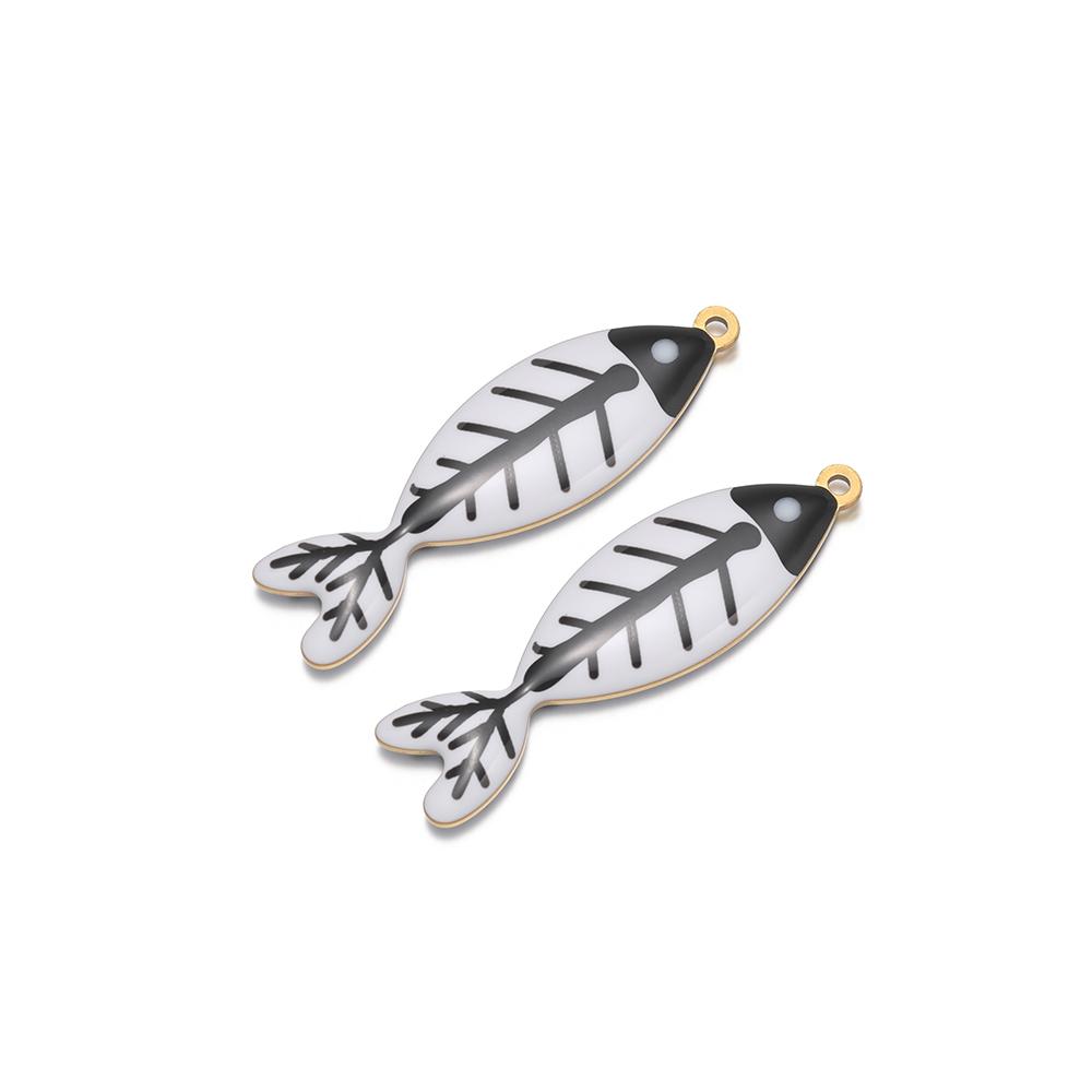 5pcs Stainless Steel Enamel Black Fish Bone Charms for DIY Jewelry Girls Necklace Pendants Kids Bracelet Women Earrings Making