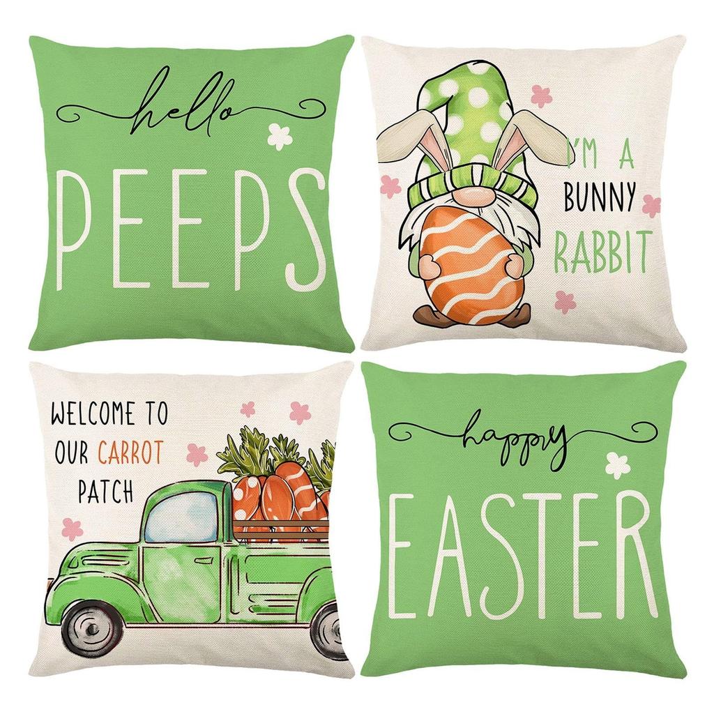 Easter Pillow Covers Decorations Cases For Home Holiday Set Of 4 Easter Pillowcase Holiday Home Sofa Bedside Pillowcase