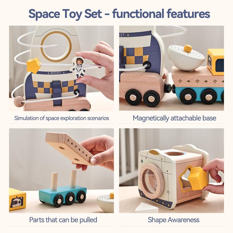 Montessori Toys Exquisite Details Boy And Girl Ibwaae Wooden for Baby Space Astronaut Rocket Toy Baby Shower and Birthday Gifts