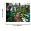 Beautiful Green Nature Tapestry Rainforest Waterfall Landscape with Wooden Bridge Scene - Perfect for Bedroom, Holiday Gift, and Birthday Gift