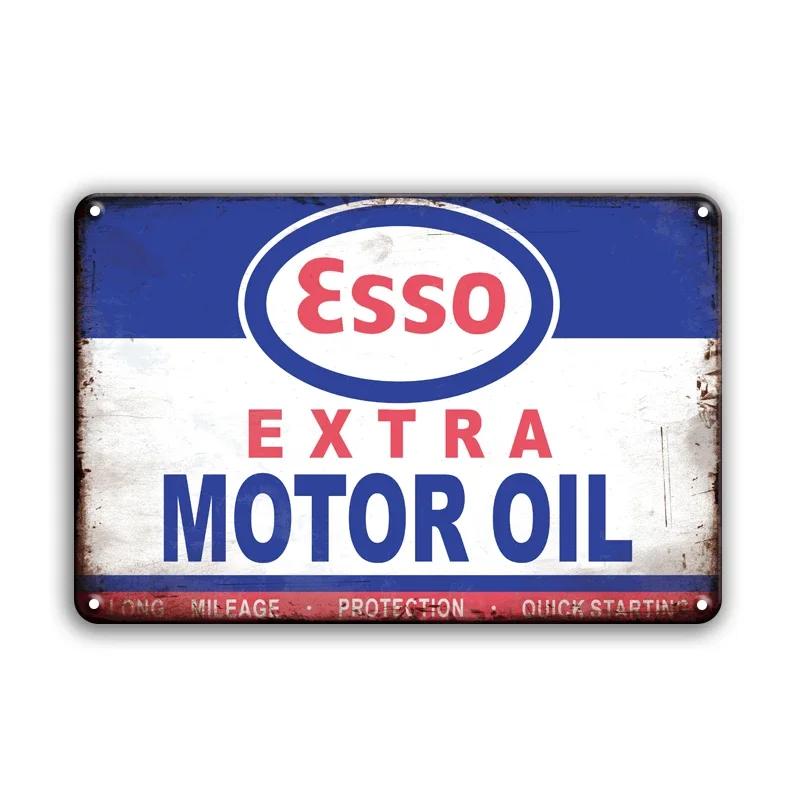 High Definition Tin Sign Vintage Gulf Esso Mobilgas Motor Oil Retro Metal Wall Art Classic Gas Station Pin Up Girl Decor Plaque