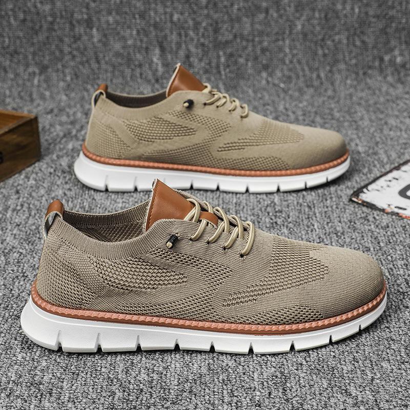 British style summer breathable sneakers flying woven shoes men's large size casual running shoes