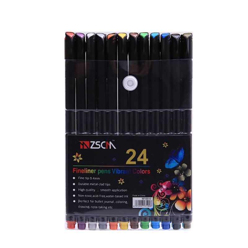 12Pcs/24Pcs 0.4mm Color Pen Set Colored Fine Liner Sketch Drawing Pen School Office Tools