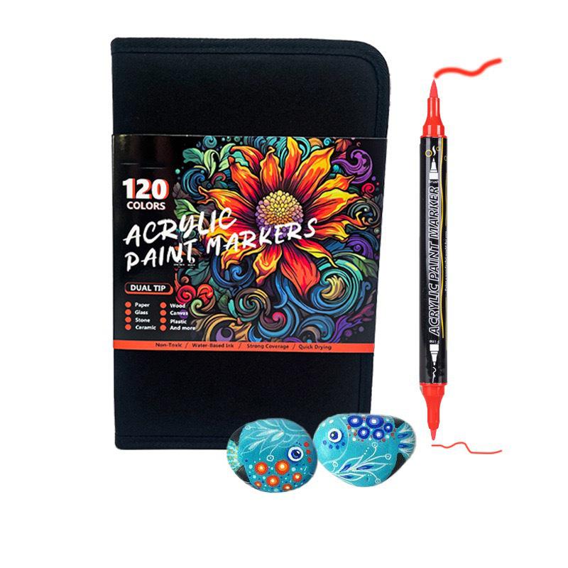 Double-Headed Acrylic Marker: Layered Doodle Pen Tip, Quick-Drying, Waterproof, Colored Marker.