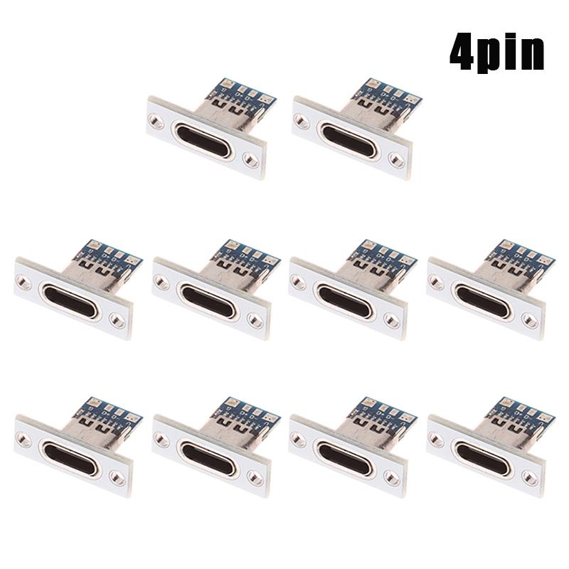 10 stk USB 3.1 Type C Sokkel Festebrakett Type-C USB-kontakt 3.1 Type-C 2-pinners 4-pinners Hunnkontakt Ladeport