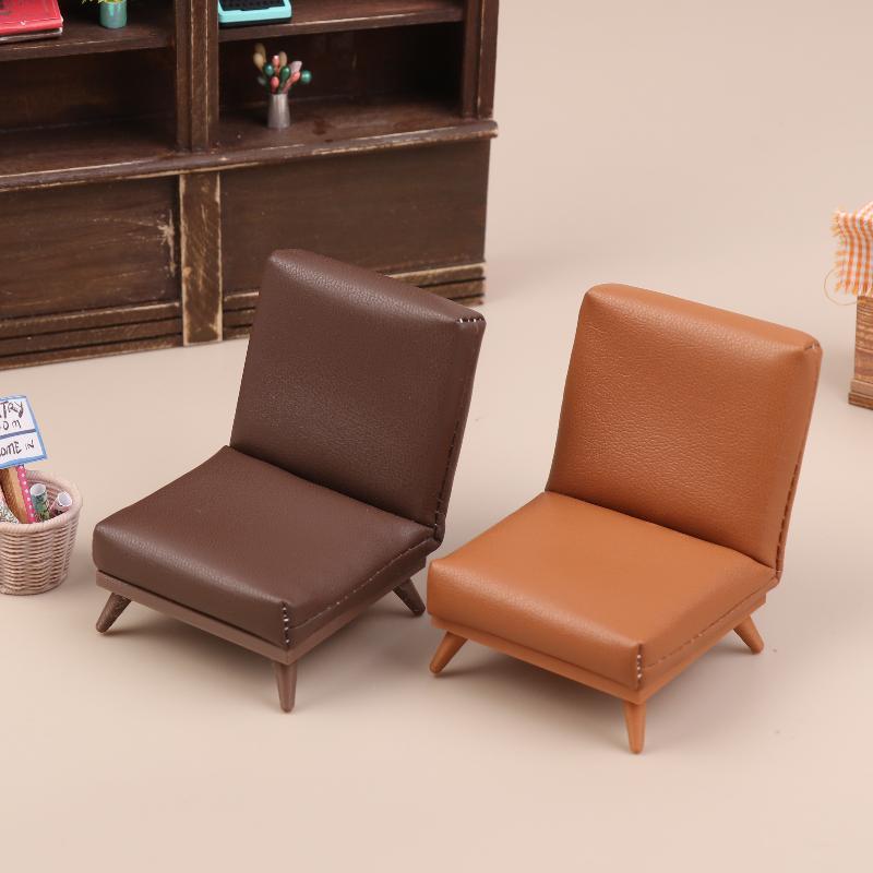 1:12 Scale Dollhouse Miniature Single Pu Leather Sofa Chair Doll House Living Room Furniture Model For Diy Scene Decoration