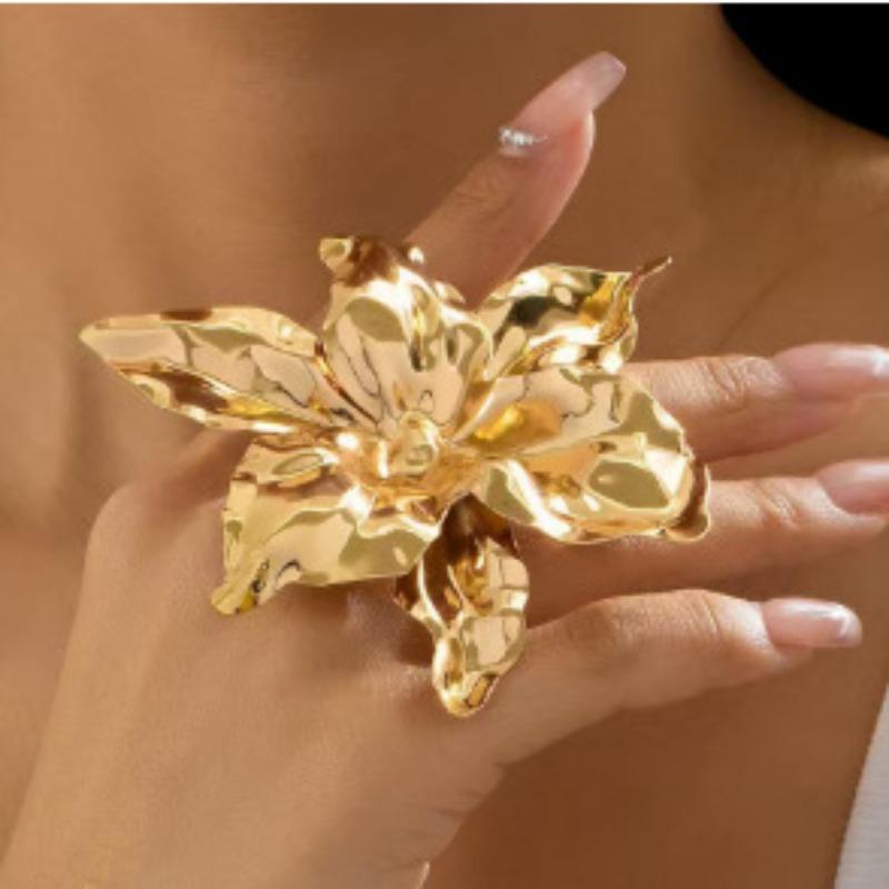 Преувеличенный модный тренд личности сплав большой цветок открывающийся браслет кольцо простой нишевый универсальный набор