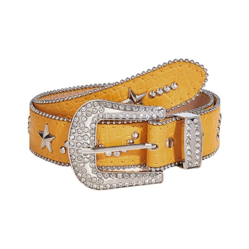 Панк Звезда Стразы Поясная Цепь Повседневный Ремень Клепки Пояс Кристальный Ремень Клепки Блестящий Легкий Ремень