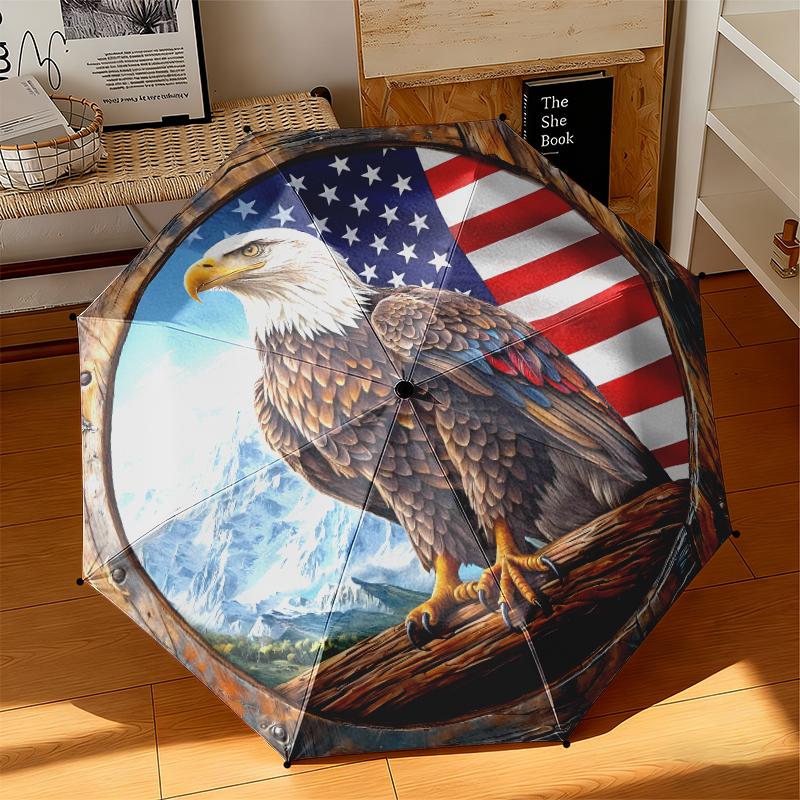 1pc American Bald Eagle Poster Umbrella Portable Folding Umbrella Iron Frame Hole Bone Structure Outdoor Home Umbrella