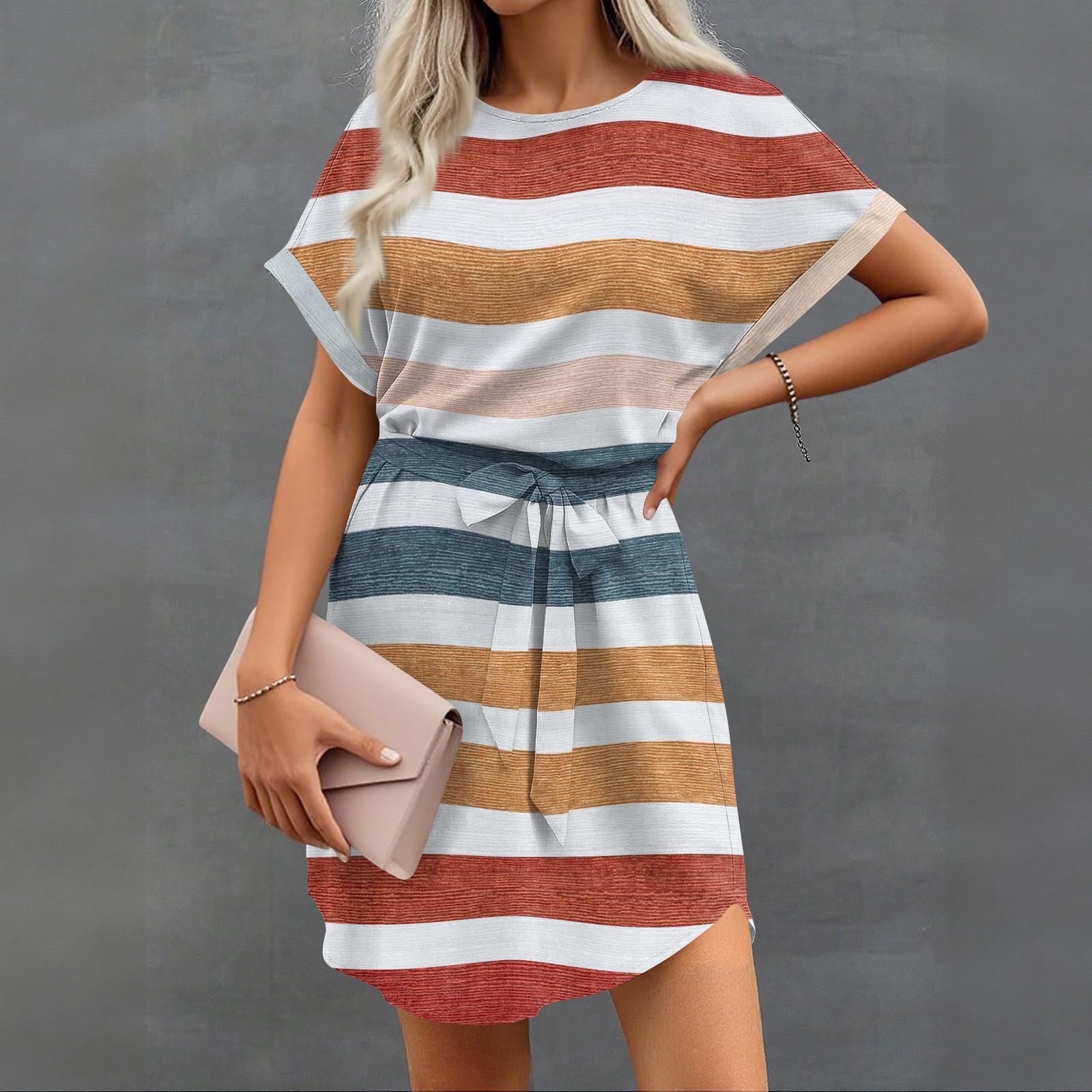 

Женские летние короткие платья с круглым вырезом, повседневное платье с рукавами «летучая мышь», с поясом для женщин XL киноварь