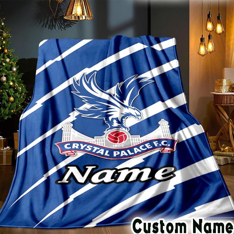 Custom Name Crystal Palace Crest Art Throws Blanket Flannel Blankets for Couch Bed Gifts for Men Women Picnic blanket Christmas fan gifts