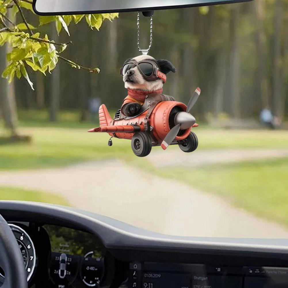 Airplane Dog Hanging Decoration Acrylic Animal Pendant 2D Flat Home Christmas Tree Car Rearview Mirror Puppy Hanging Ornament