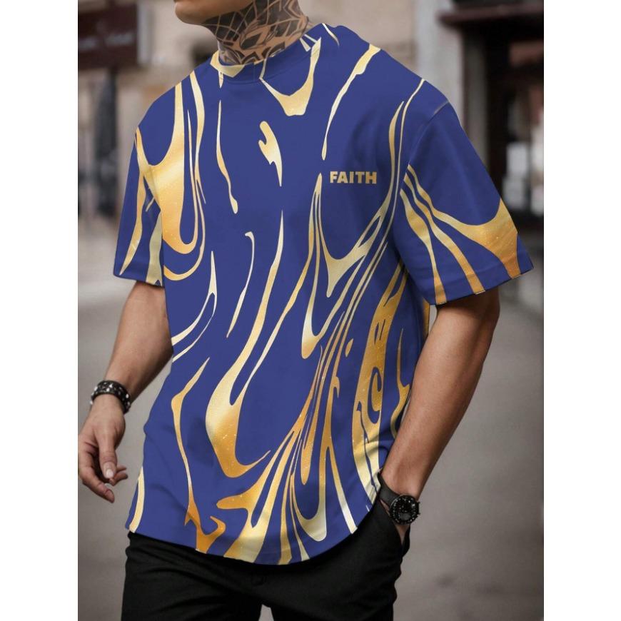 3D Printed Originality T-Shirt for Men Striped Printing Pattern T Shirts Summer Casual Short Sleeves Round Neck Tops Sport Loose Tee