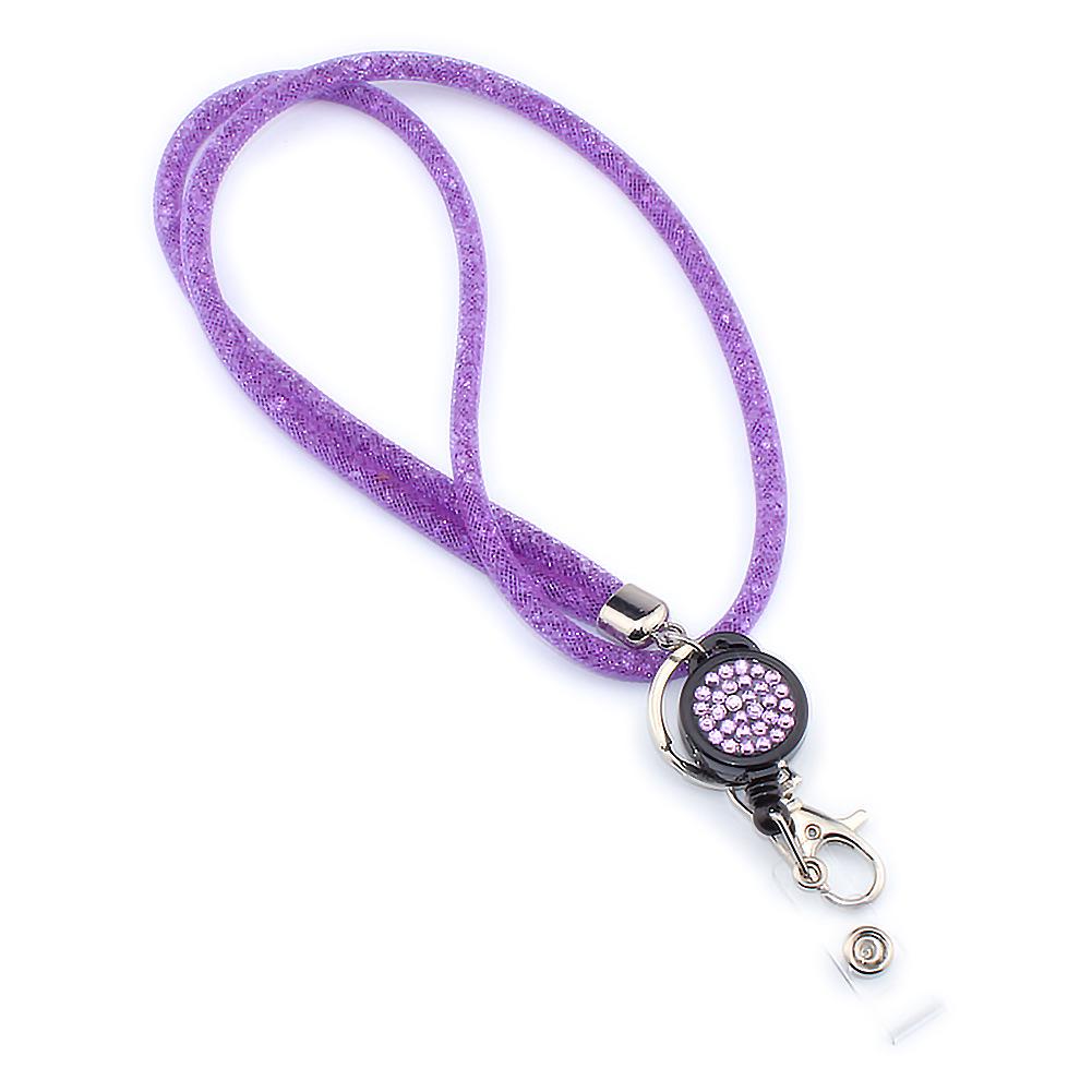 Fishnet Rhinestone Retractable ID Badge Necklace with Easy-Pull Buckle