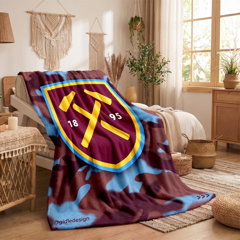 Coperta in Flanella con Stampa West Ham United Calcio Morbida Calda Coperta da Divano Letto per Casa Ufficio Camera da Letto