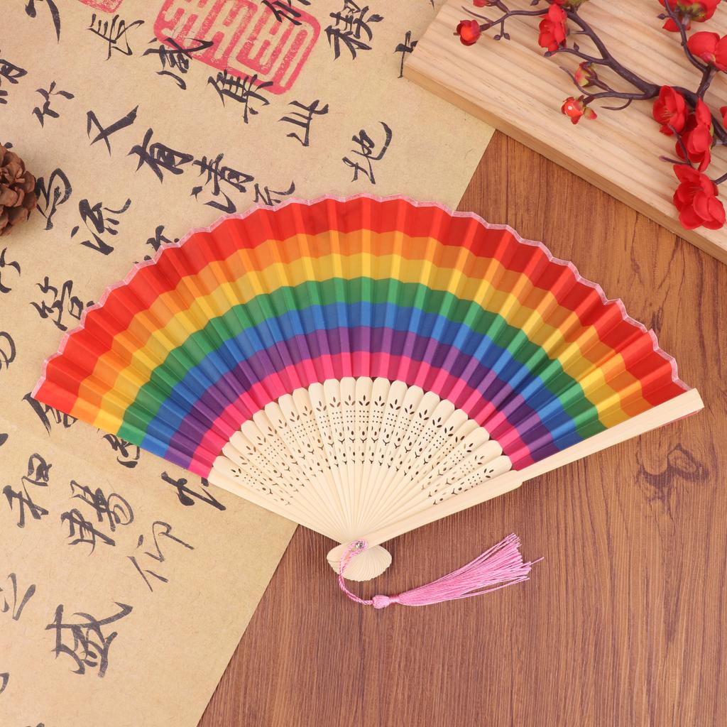 Handlicher Regenbogen Großer Faltfächer Spanischer Stil Faltbarer Tragbarer Fächer für Damen Partys Bühne Tanz Kühlung im Freien
