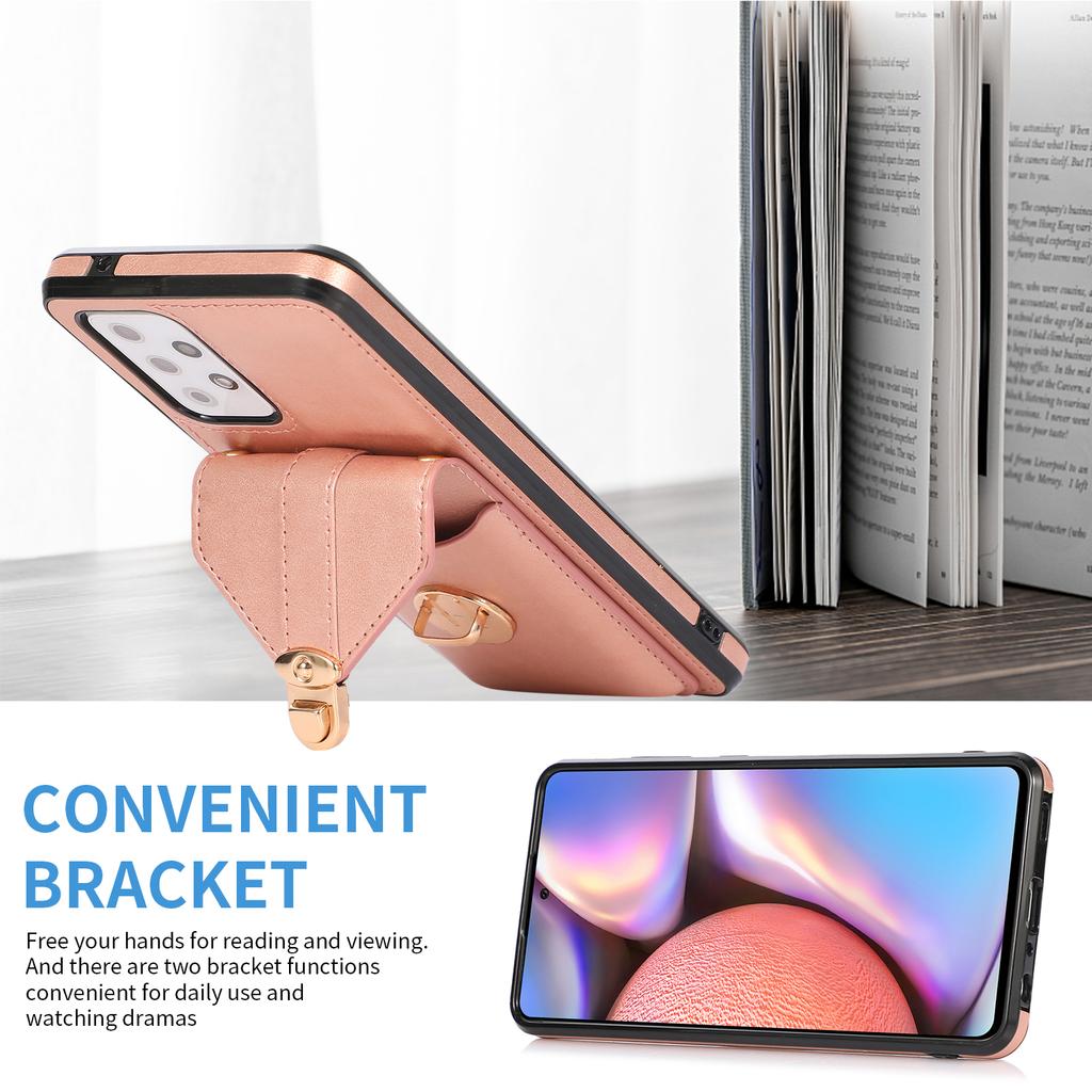 For Samsung Galaxy A53 5G Card Holder Anti-drop Shell PU Leather+TPU Back Case Kickstand Phone Cover