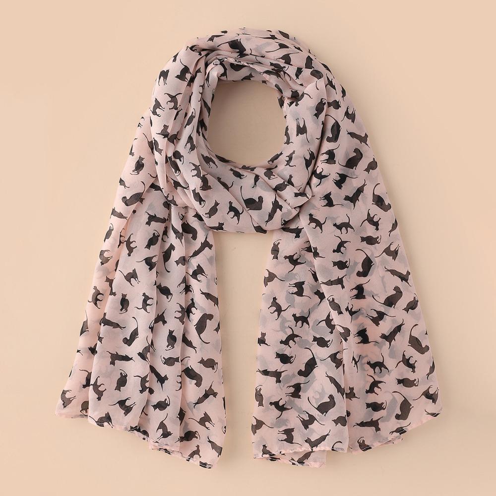 Women Girls Chiffon Scarf Gift Kitten Shawl Scarf Fashion Cartoon Cat Printed Scarf
