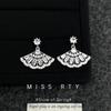 "Ci Mu Er Er" Retro Chinese Style Fan Earrings - Artistic Zirconia Earrings for Women, Light Luxury.